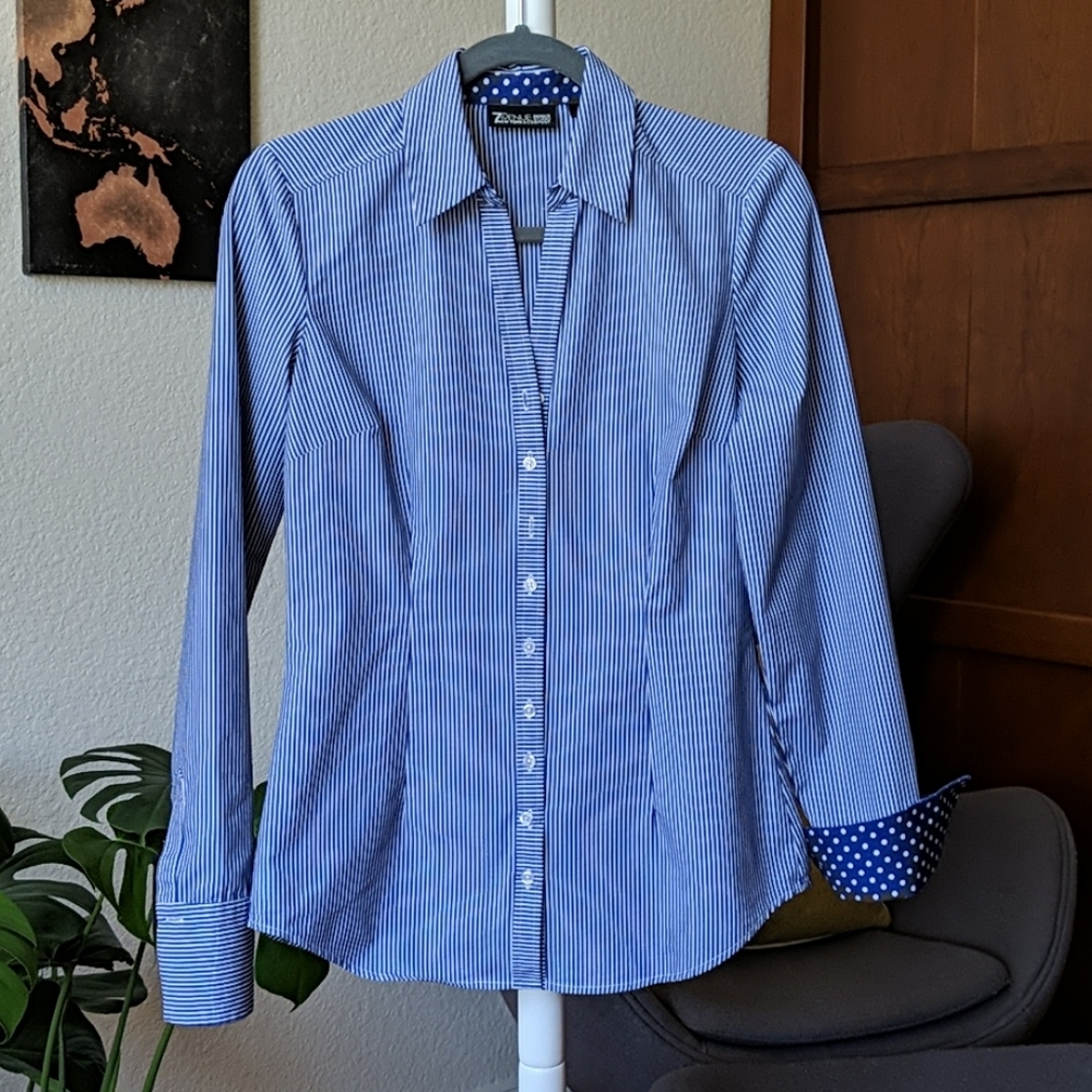 EUC 7th Ave / NY&Co Blue and White Striped Blouse